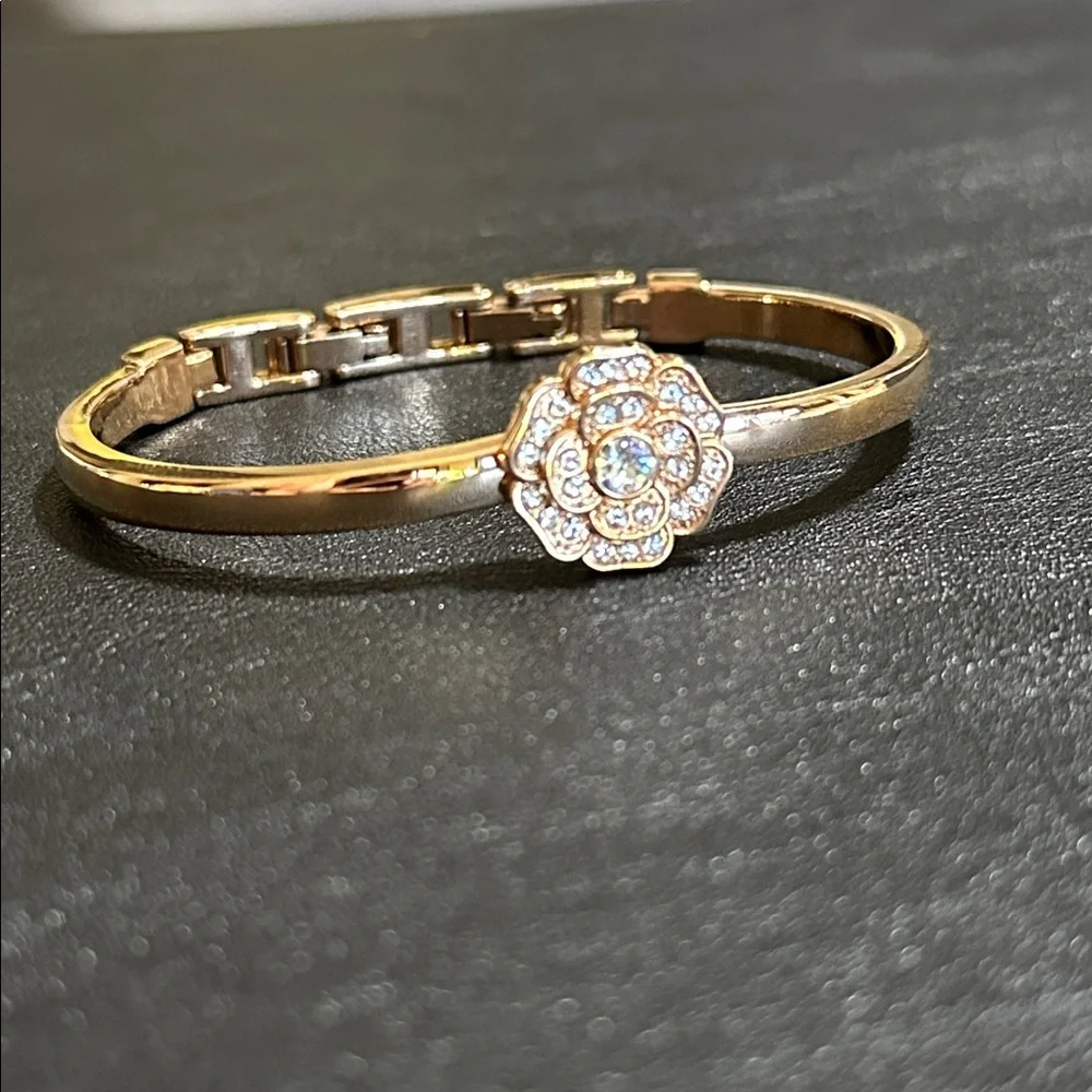 Anne Klein Gold-Tone Camellia Flower Hinged Cuff Bracelet